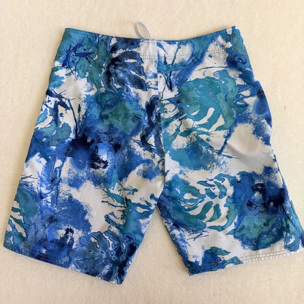 Rusty Mens Blue White Abstract Board Shorts Size 36‎ Surf Swim Trunks